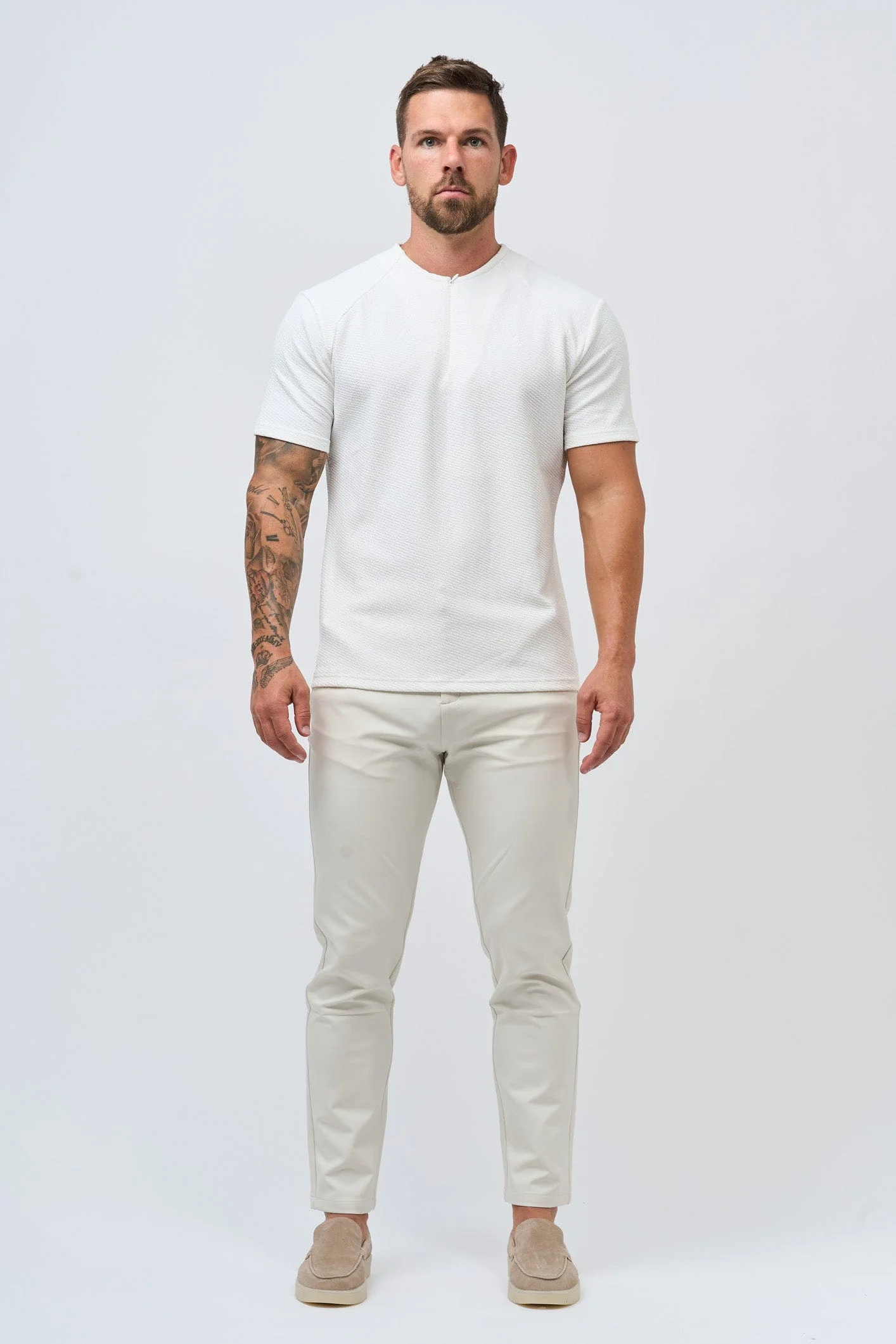 TEXTURED HENLEY TOP - WHITE - Image 3