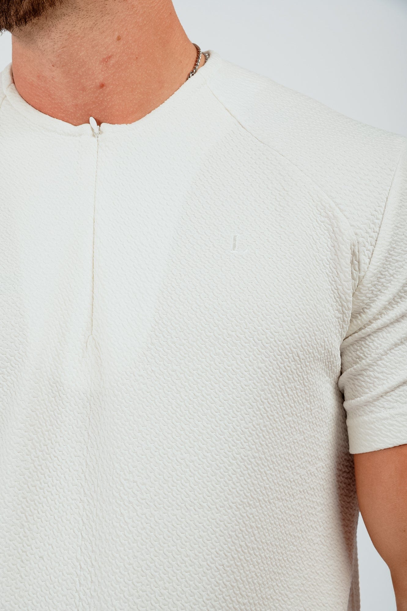 TEXTURED HENLEY TOP - WHITE - Image 7