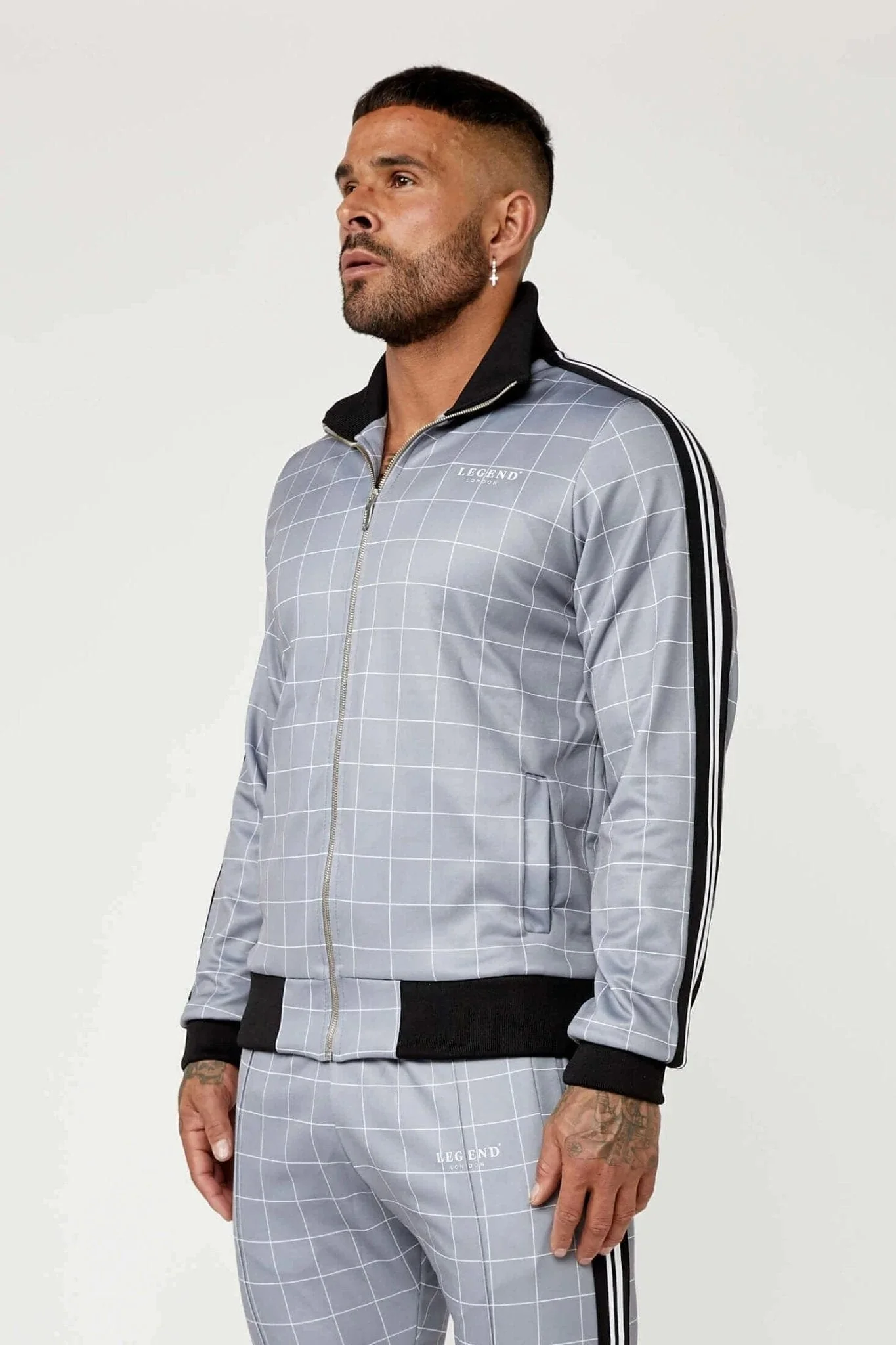 TRACK JACKET IN WINDOWPANE CHECK - GREY - Image 4