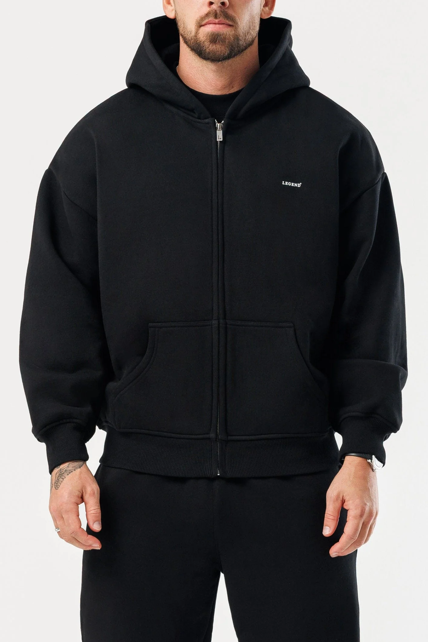 ZIPPED HOODIE - BLACK