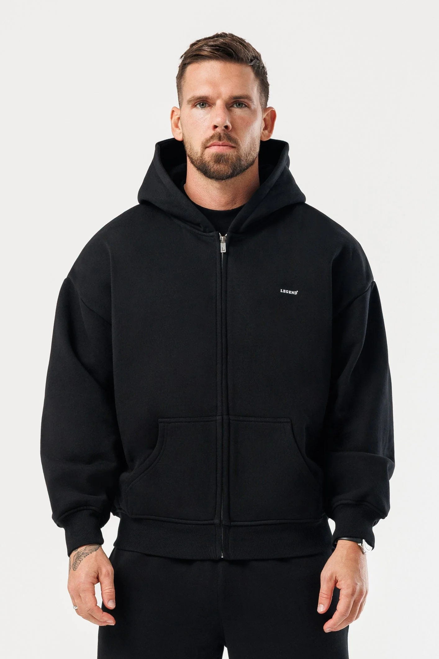 ZIPPED HOODIE - BLACK - Image 2
