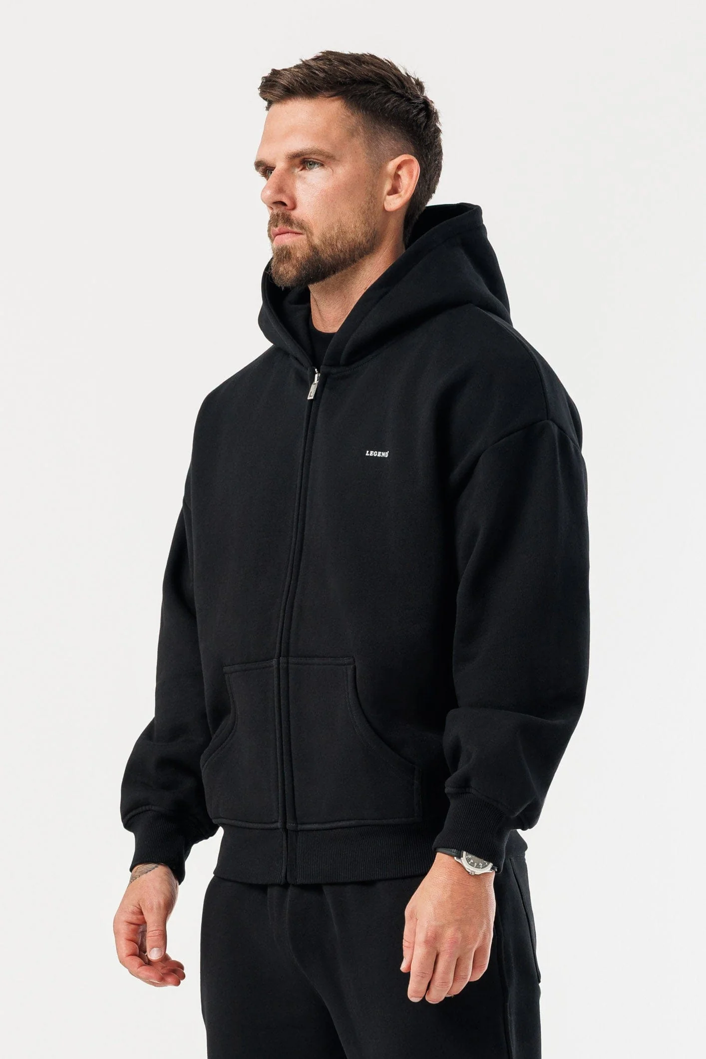 ZIPPED HOODIE - BLACK - Image 3