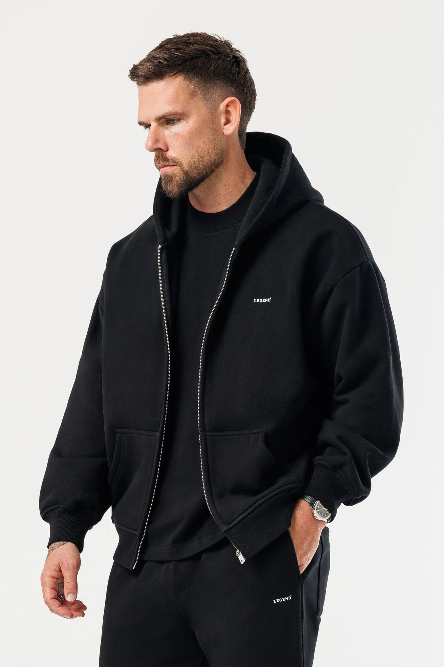 ZIPPED HOODIE - BLACK - Image 4