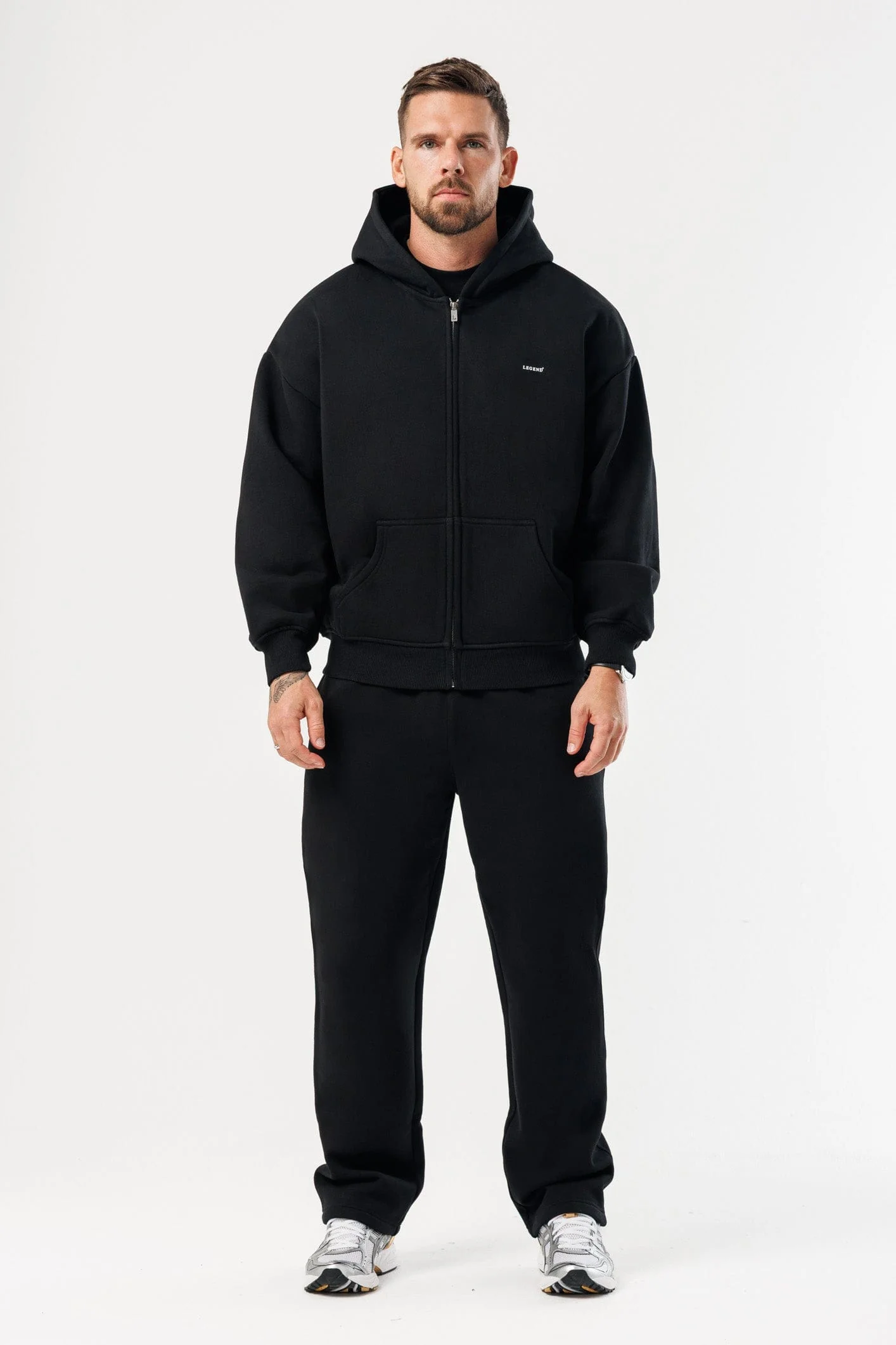 ZIPPED HOODIE - BLACK - Image 5