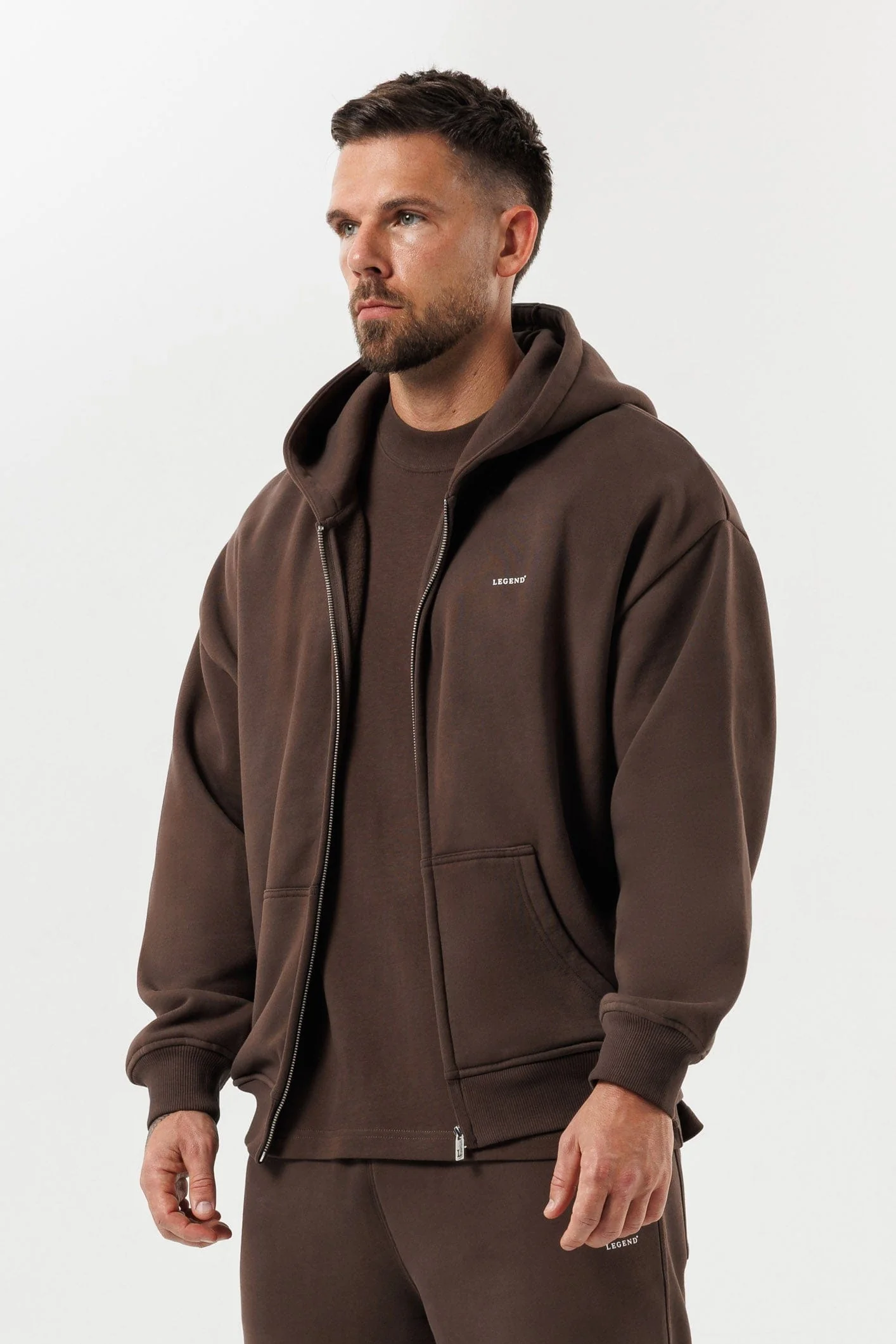 ZIPPED HOODIE - BROWN - Image 3