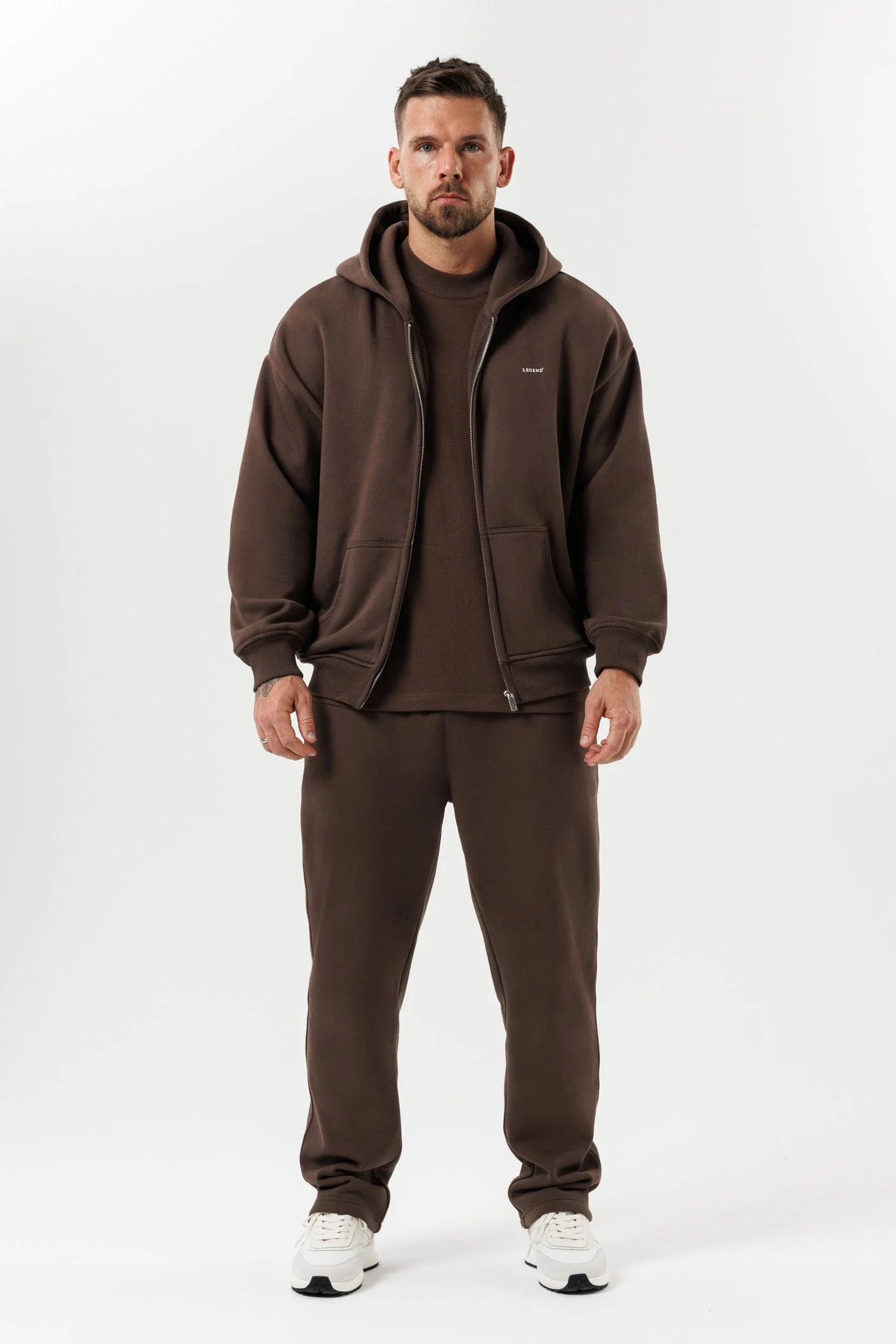 ZIPPED HOODIE - BROWN - Image 6