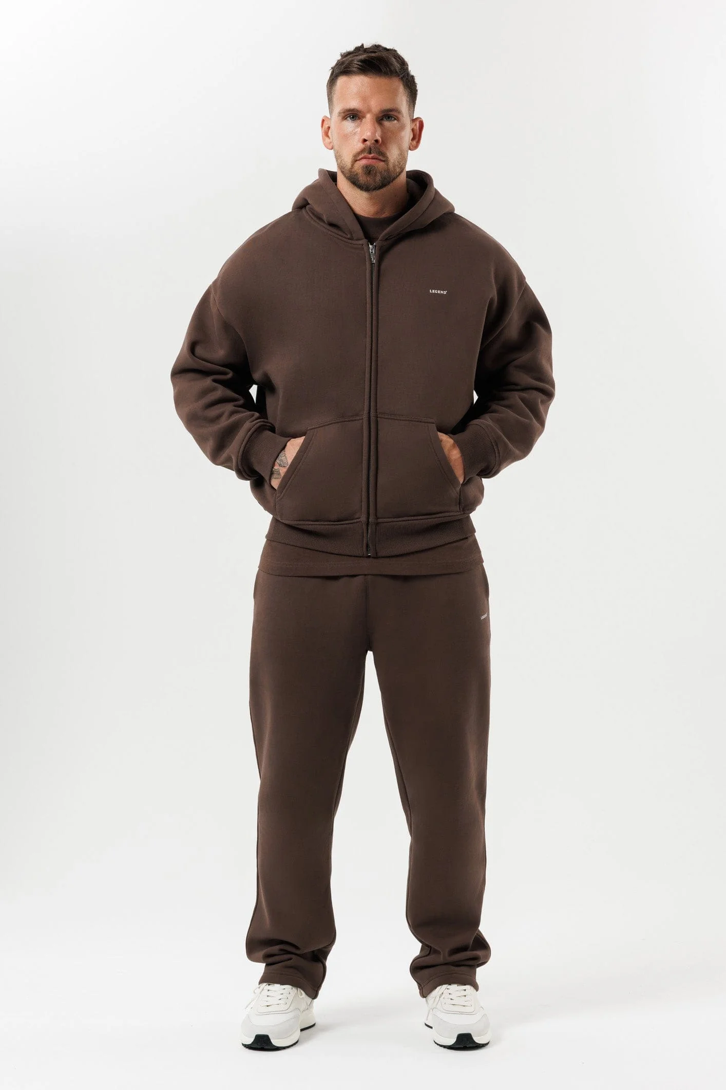 ZIPPED HOODIE - BROWN - Image 7