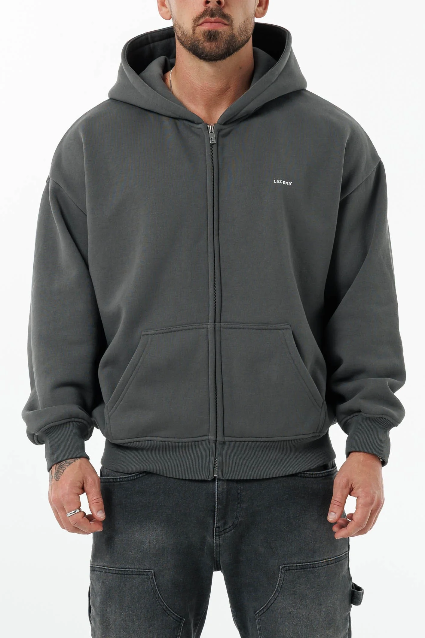 ZIPPED HOODIE - DARK GREY