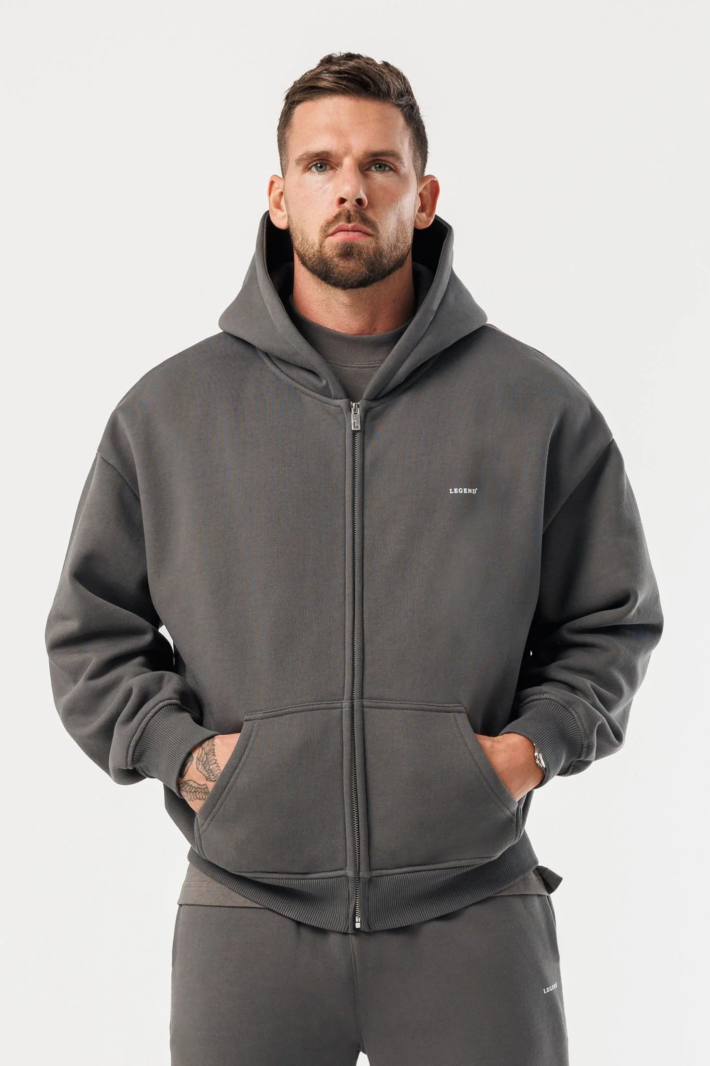ZIPPED HOODIE - DARK GREY - Image 3