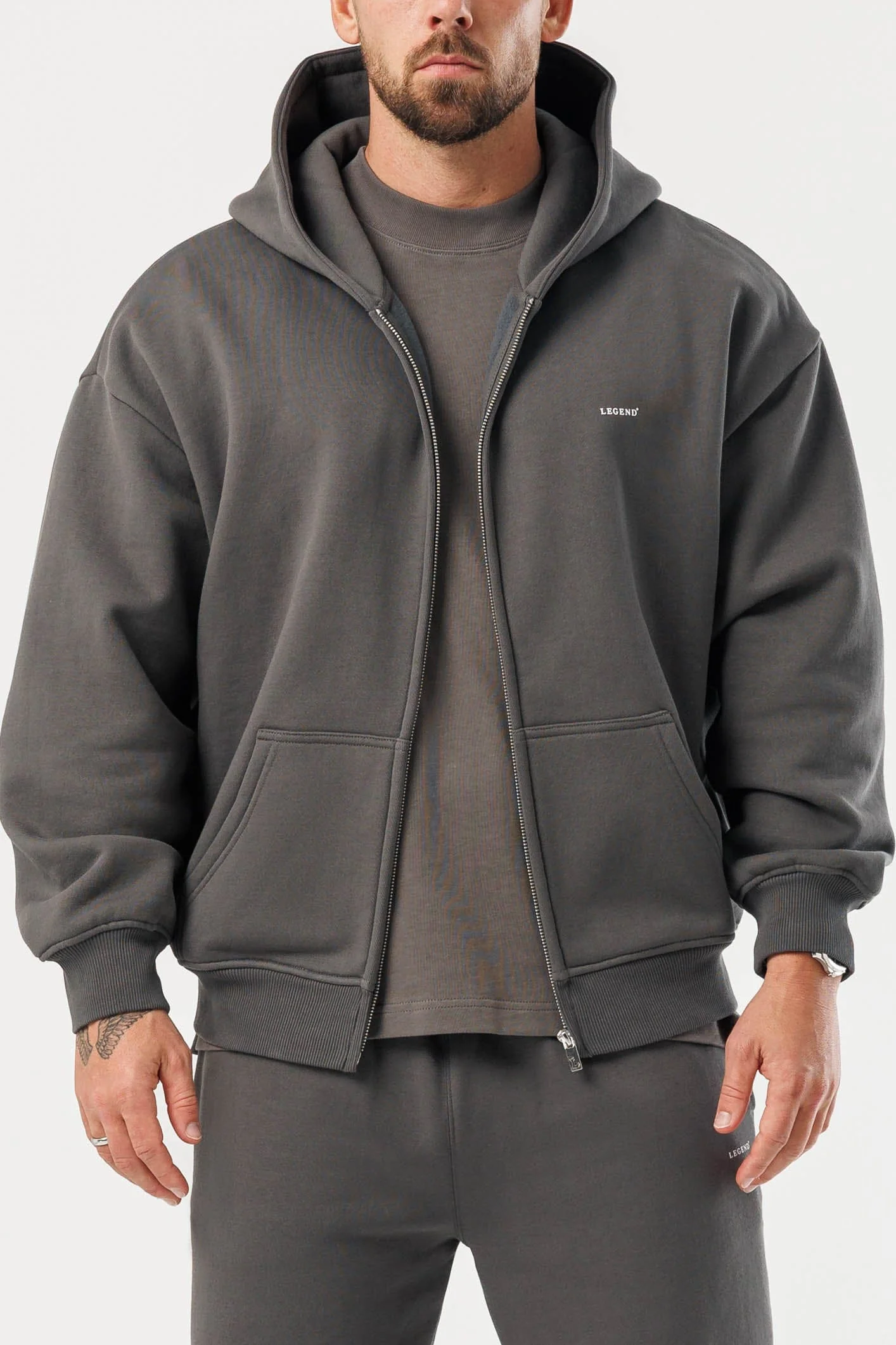 ZIPPED HOODIE - DARK GREY - Image 4