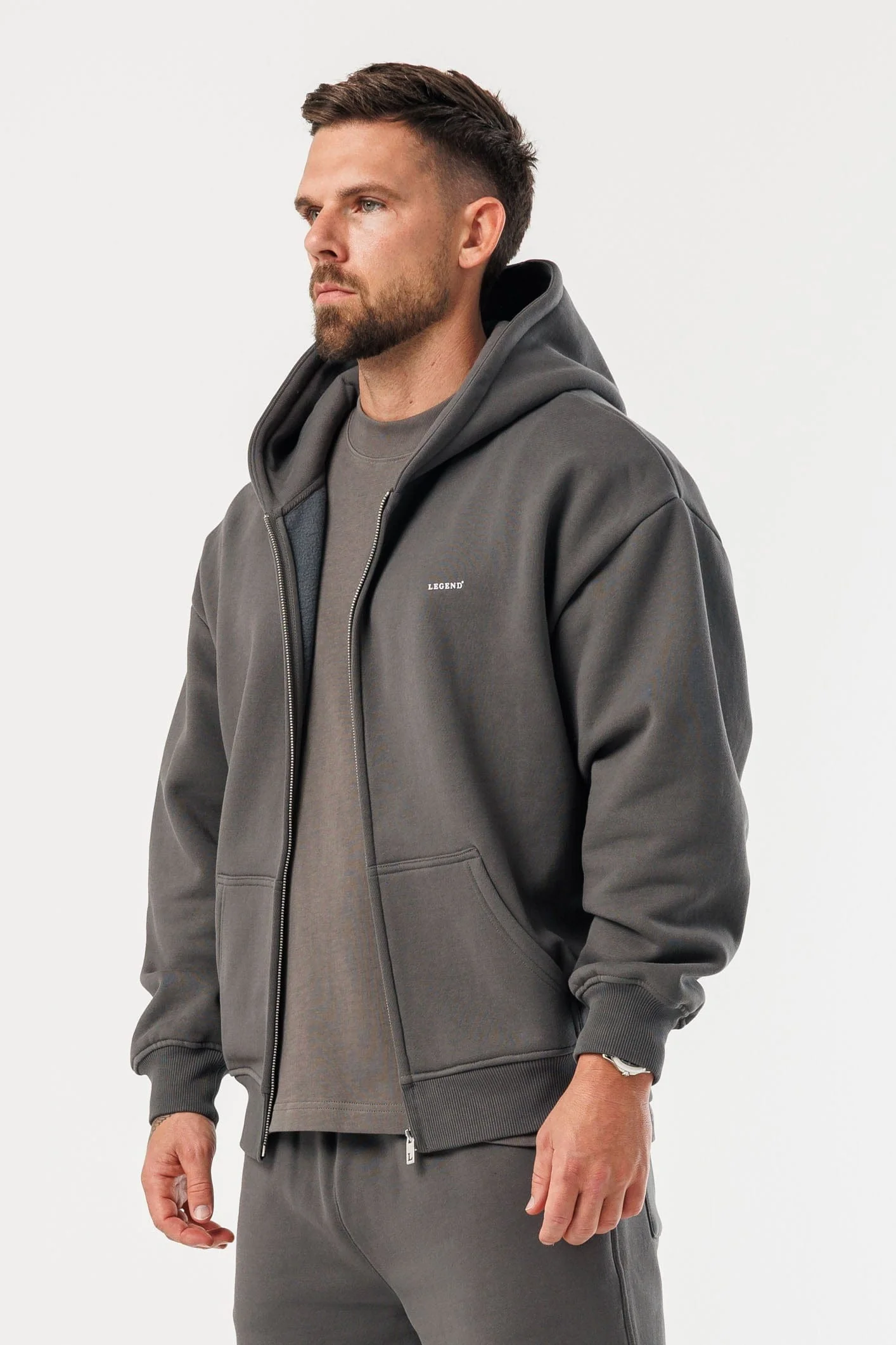 ZIPPED HOODIE - DARK GREY - Image 5