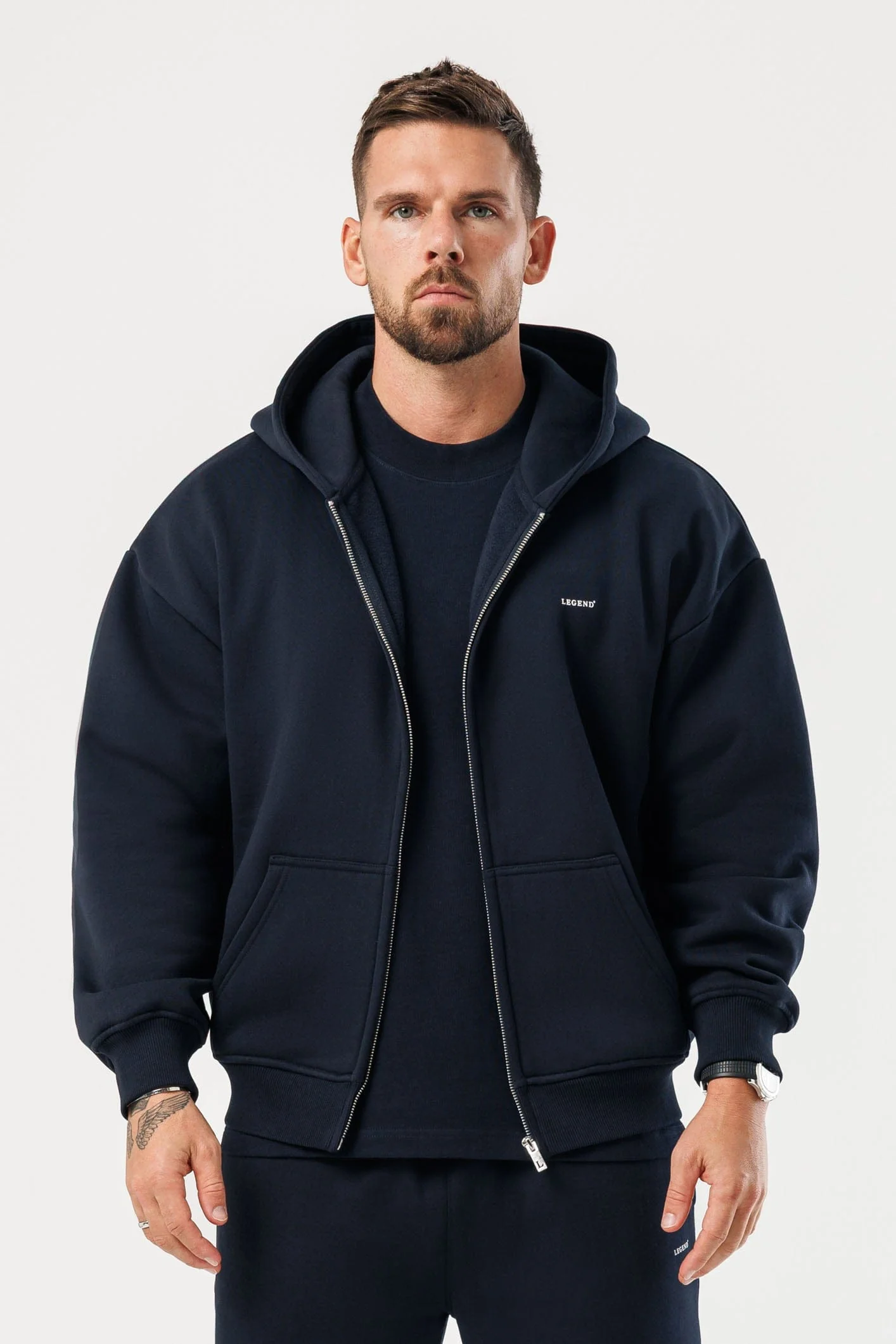 ZIPPED HOODIE - NAVY - Image 2