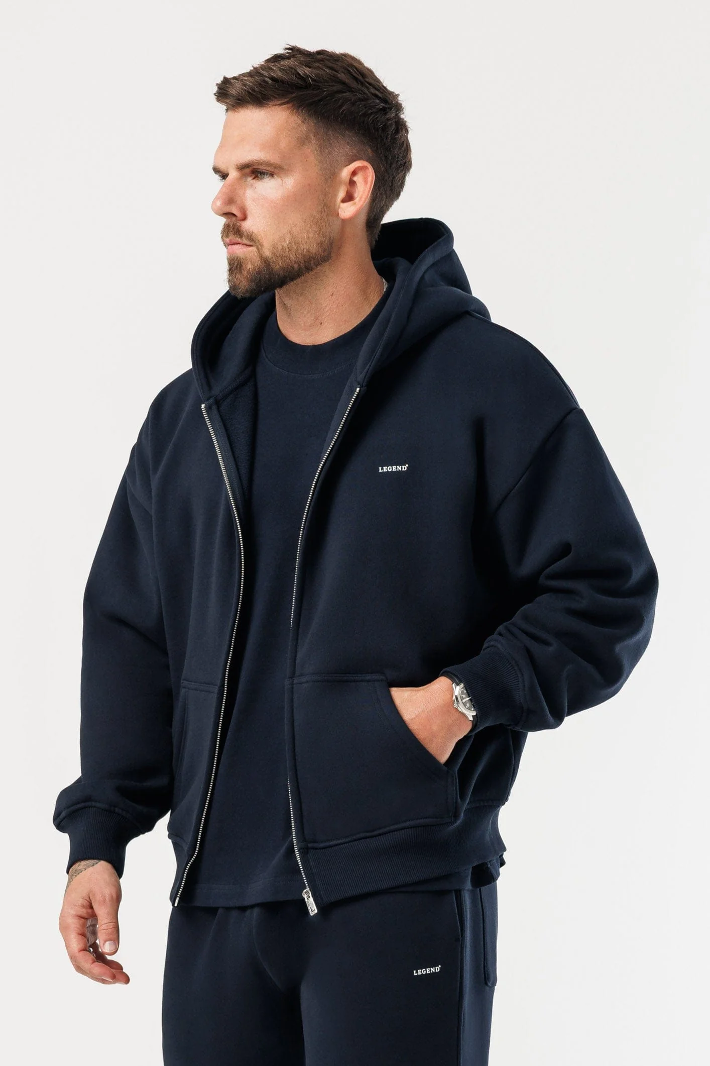 ZIPPED HOODIE - NAVY - Image 3
