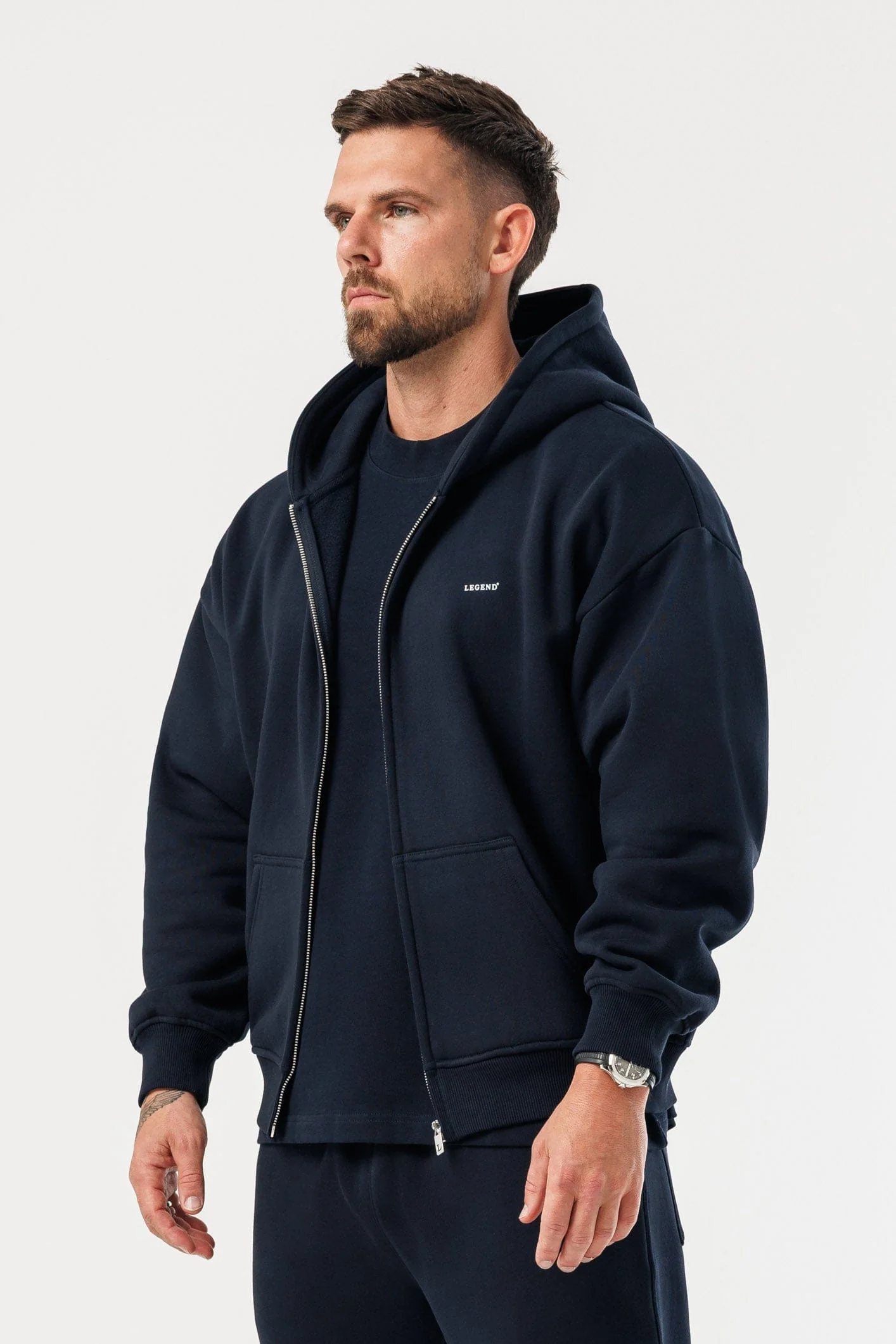 ZIPPED HOODIE - NAVY - Image 4