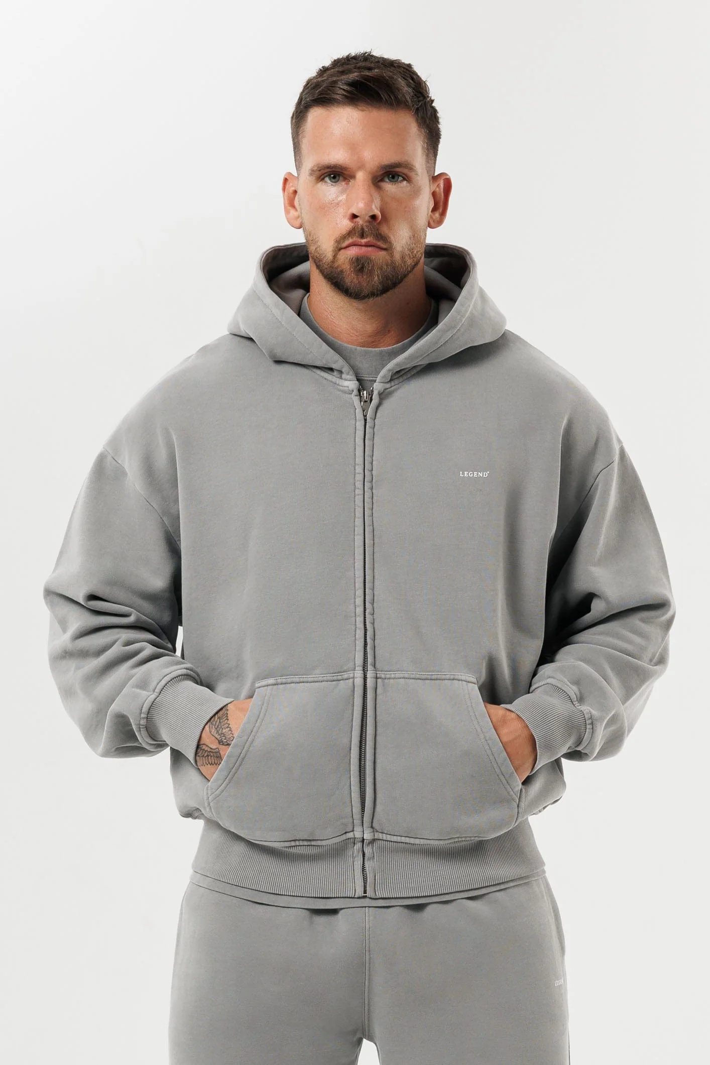 ZIPPED HOODIE - WASHED GREY - Image 4